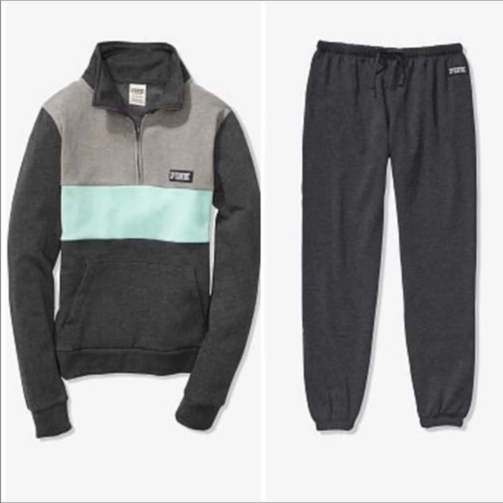 VS PINK Perfect Quarter Zip Pullover and Classic Pant Set Size L NWOT